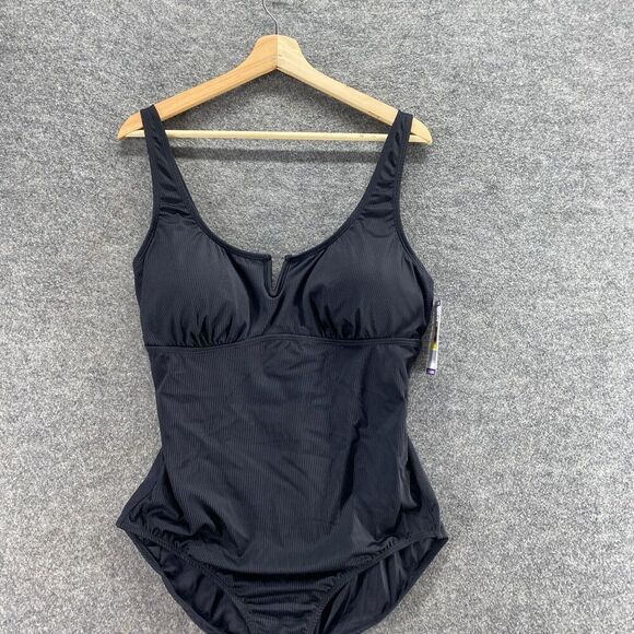 New Anne Cole Swim Suit Women 2XL Black Push Up Lined Sleeveless Wide Strap - Picture 3 of 8